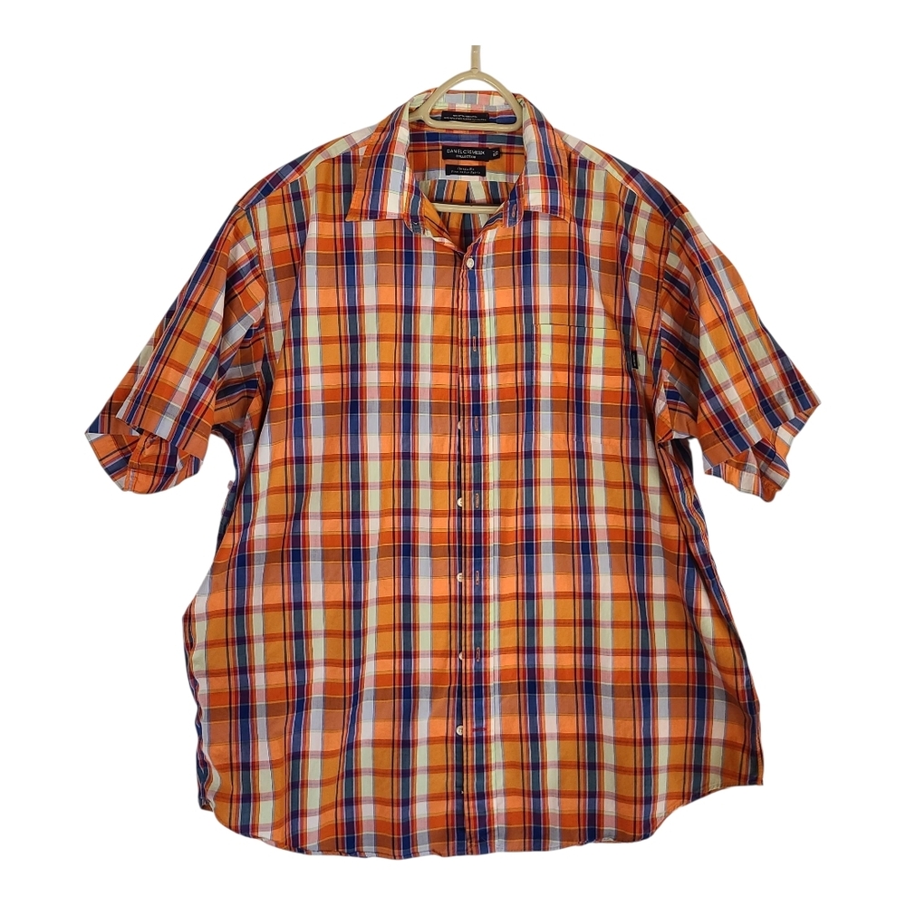 Daniel Cremieux Collection Men's XL Plaid Button Down Shirt Orange Blue Classic